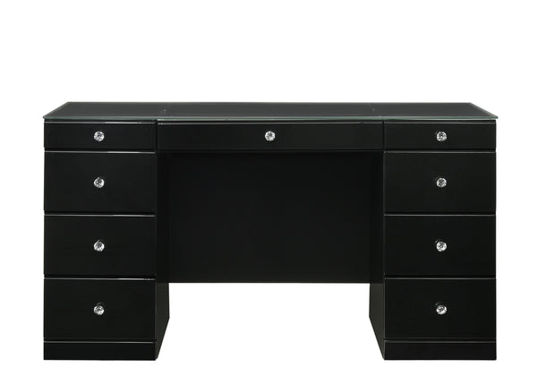 Avery - Vanity Desk With Glass Top - Black<h4><b>Avery - Vanity Base - Black</b></h4> <table width="100%"><colgroup><col style="width: 30%"> <col style="width: 70%"> </colgroup> <tbody> <tr> <td>Dimensions</td> <td> 57.00"L x 23.25"D x 31.00"H</td> </tr> 