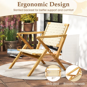 Built to last with solid teak wood construction<br>Slanted backrest for better support and comfort<br>Spacious seat offers ample room for relaxation<br>Webbing design adds elegance and ventilation<br>Wide armrests provide ultimate comfort<br>Sturdy triang