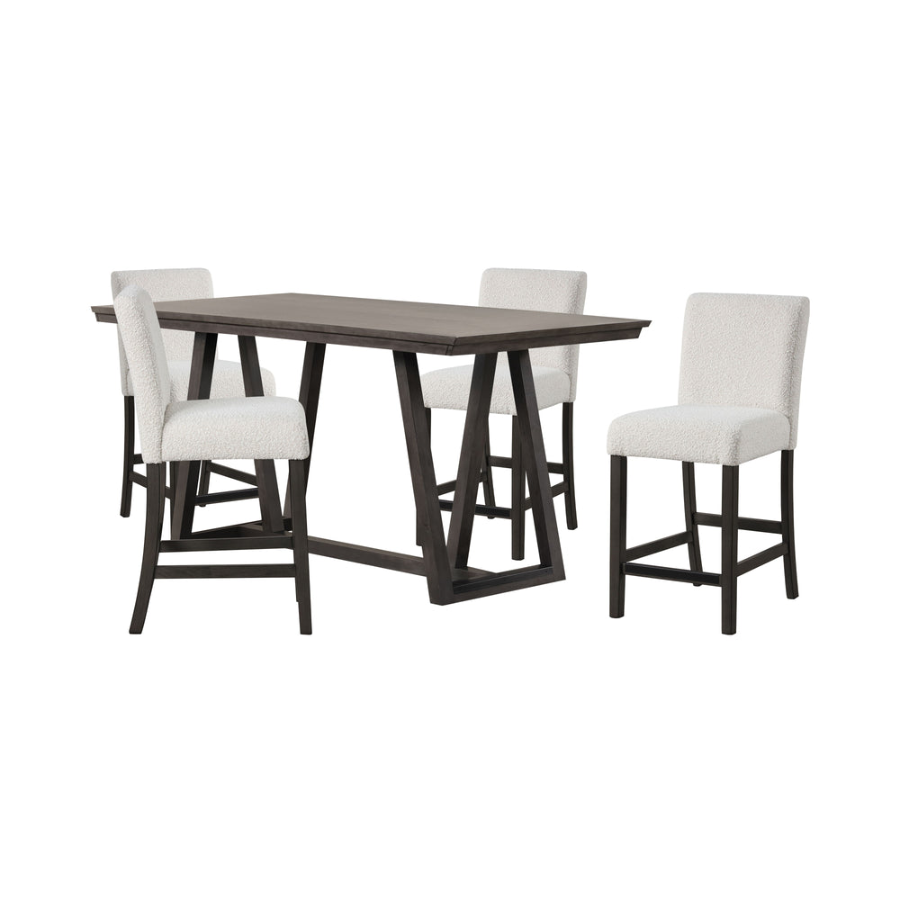 The High Line 5 Piece Counter Dining Set is the perfect blend of style, durability, and comfort for your home. This set includes a counter-height trestle table and four white upholstered counter chairs, designed to meet all your dining needs. Expertly cra