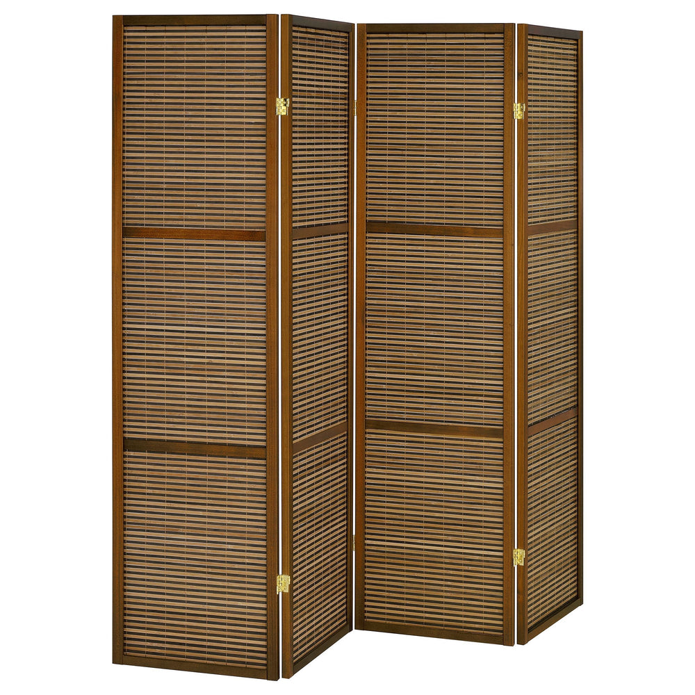 Enhance your space with this four-panel privacy screen, designed to offer both style and functionality. The FSC-certified solid pine wood frame ensures an eco-friendly choice, while the bamboo panels bring a natural, textured look to any room. Perfect sho