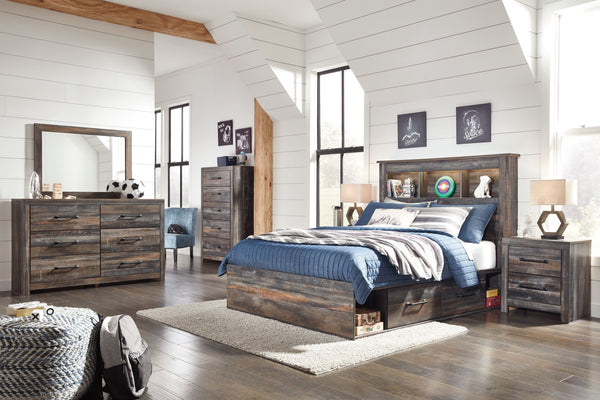 Drystan - Full Bookcase Bed With 4 Storage Drawers - 9 Pc. - Dresser, Mirror, Full Bed, 2 Nightstands - Multi