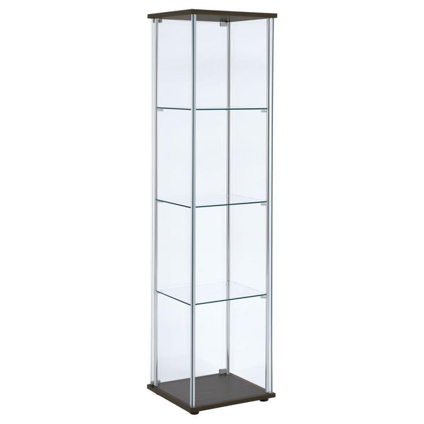 Bellatrix - 4-Shelf Clear Glass Curio Cabinet - Cappuccino