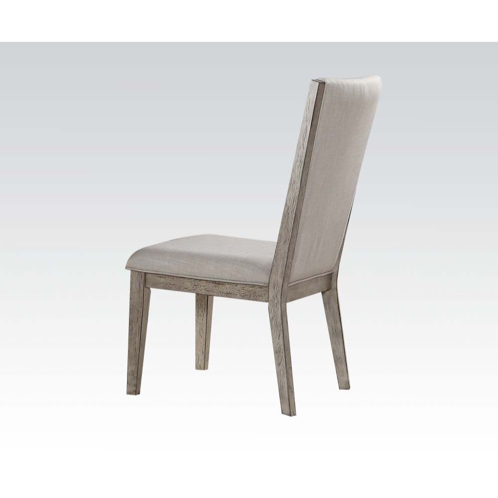 KD, Armless Chair Padded SEAT & BACK: Fabric Cushion, Seat: MDF & Foam (CAFR) Wooden Backrest Trim/Apron Seat Wooden Tapered Leg<br/><br/><b>Product Features</b><ul><li>Case: 2Pc/1Ctn</li><li>Finish: Fabric & Gray Oak</li><li>Style: Transitional</li><li>M