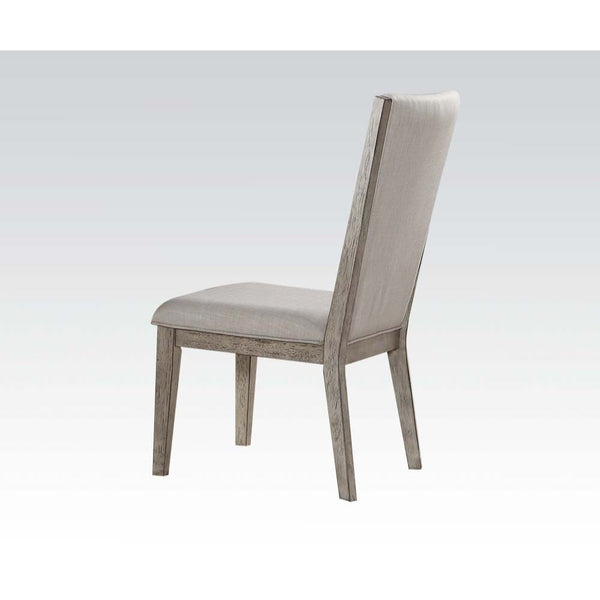 KD, Armless Chair Padded SEAT & BACK: Fabric Cushion, Seat: MDF & Foam (CAFR) Wooden Backrest Trim/Apron Seat Wooden Tapered Leg<br/><br/><b>Product Features</b><ul><li>Case: 2Pc/1Ctn</li><li>Finish: Fabric & Gray Oak</li><li>Style: Transitional</li><li>M