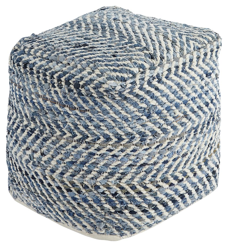 This darling pouf is queen of the blue jeans. Woven from strips of denim, the square shape will be a favorite go-to seat or ottoman. Itâ€™s also sturdy enough to hold a serving tray.<br/><br/><b>Product Features</b><ul><li>Handmade</li><li>Spot clean</li>