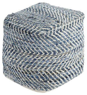 This darling pouf is queen of the blue jeans. Woven from strips of denim, the square shape will be a favorite go-to seat or ottoman. Itâ€™s also sturdy enough to hold a serving tray.<br/><br/><b>Product Features</b><ul><li>Handmade</li><li>Spot clean</li>