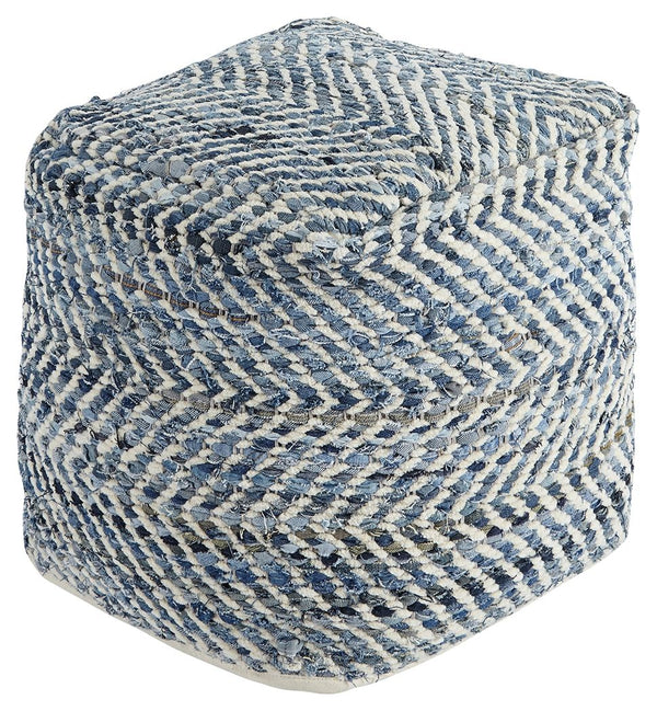 This darling pouf is queen of the blue jeans. Woven from strips of denim, the square shape will be a favorite go-to seat or ottoman. Itâ€™s also sturdy enough to hold a serving tray.<br/><br/><b>Product Features</b><ul><li>Handmade</li><li>Spot clean</li>