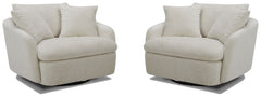 Dreamy comfort awaits with the Boomer oversized swivel chair. Comfy and cozy, its generous proportions are ideal for snuggling and nestling deep for relaxation. Its rounded silhouette has low arms and is complemented by a back pillow and two comfort pillo