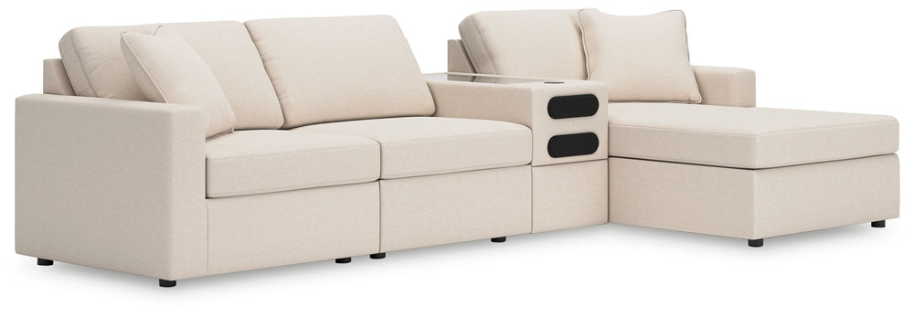 Looking cool and contemporary is great. But when it comes down to it, youâ€™re all about low-maintenance lounging. With the performance fabric on this sectional with chaise, cleaning spills is a breeze. Its customizable modular design caters to your ever-
