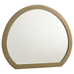 Complete your bedroom decor with this stylish dresser mirror, a perfect blend of classic and modern design elements. The mirror features a natural pine finish that complements the solid pine wood construction of its matching dresser. Its round shape adds 
