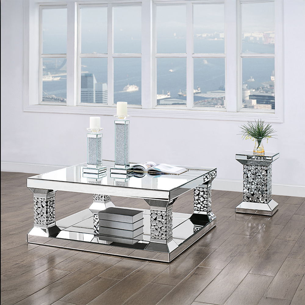 The Kachina End Table will add a contemporary touch to any room in your home. With its clean lines, this brilliant square occasional table showcases a distinctive style for an intriguing look. The table features a fully mirrored beveled frame with mirror 