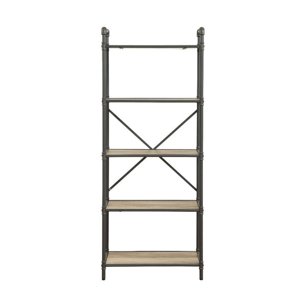  it-'s easy to see why the Itzel bookcase is a bestseller. The sandy gray frame is sleek