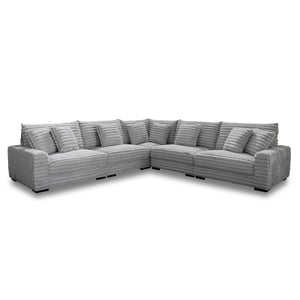 The Embrace 5-Piece Modular Sectional in gray is an epitome of comfort and style, designed to cater to your lounging needs. It includes a right arm facing chair, a left arm facing chair, two armless chairs, a wedge, and eight accent pillows, all crafted f