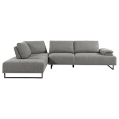 Add modern stylishness to your space with this magnificent contemporary sectional sofa. It is exceptionally upholstered in an elegant taupe woven fabric that-'s soft to the touch. The powder coated black base features U-frame legs for sturdiness. One end 