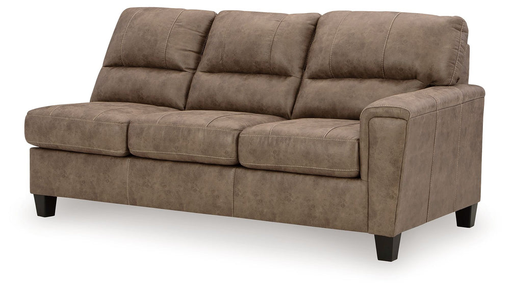 This right-arm facing sofa sleeper is made with faux leather upholstery. Pairs with other items in the series to make a sectional.<br><br><b>Additional Dimensions</b><br><ul><li>Arm height: 27-"</li><li>Distance between arms: 69-"</li><li>Seat depth: 22-"