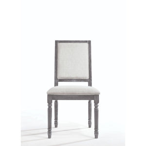 KD, Armless Chair (High Backrest) Stationary Seat: Standard Dining Height Backrest: Rectangular Wood Trim Padded Seat & Back: Cream Linen Cushion Construction Seat: Wooden Seat Apron, Box Seat, Welt Trim, Foam 2-" CAFR Wooden Turned Legs & Side Round Cros