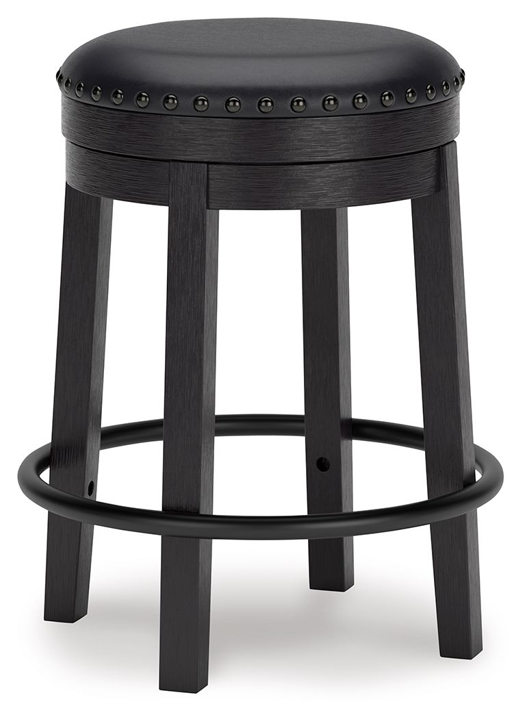A touch of rustic-industrial style is such a fashion-forward choice, and this counter height bar stool doesnâ€™t disappoint. Its smooth swivel motion adds function, while the nailhead trim brings effortless style. Black faux leather upholstery keeps thing
