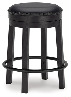 A touch of rustic-industrial style is such a fashion-forward choice, and this counter height bar stool doesnâ€™t disappoint. Its smooth swivel motion adds function, while the nailhead trim brings effortless style. Black faux leather upholstery keeps thing