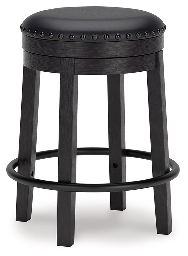 A touch of rustic-industrial style is such a fashion-forward choice, and this counter height bar stool doesnâ€™t disappoint. Its smooth swivel motion adds function, while the nailhead trim brings effortless style. Black faux leather upholstery keeps thing