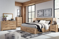 Hyanna - 9 Pc. - Dresser, Mirror, King Panel Bed with 4 Storage Drawers, 2 Nightstands - Tan