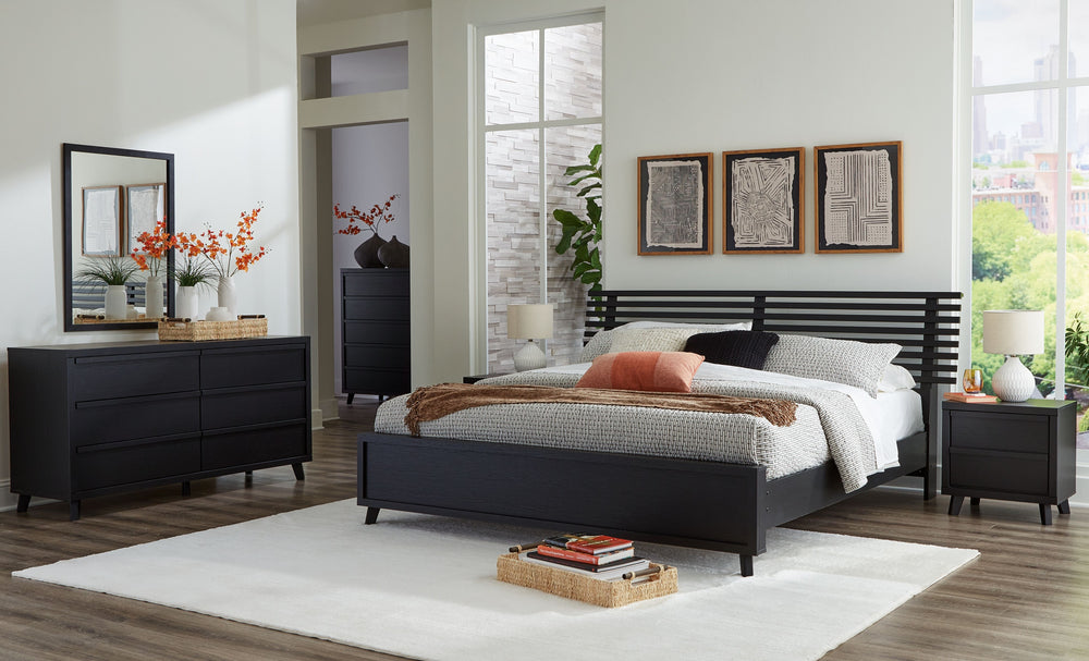 Danziar - 9 Pc. - Dresser, Mirror, Chest, King Slat Panel Bed, 2 Nightstands - Black