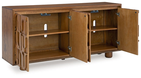  this piece is style and function at its best. Push magnet doors open to reveal two shelves f