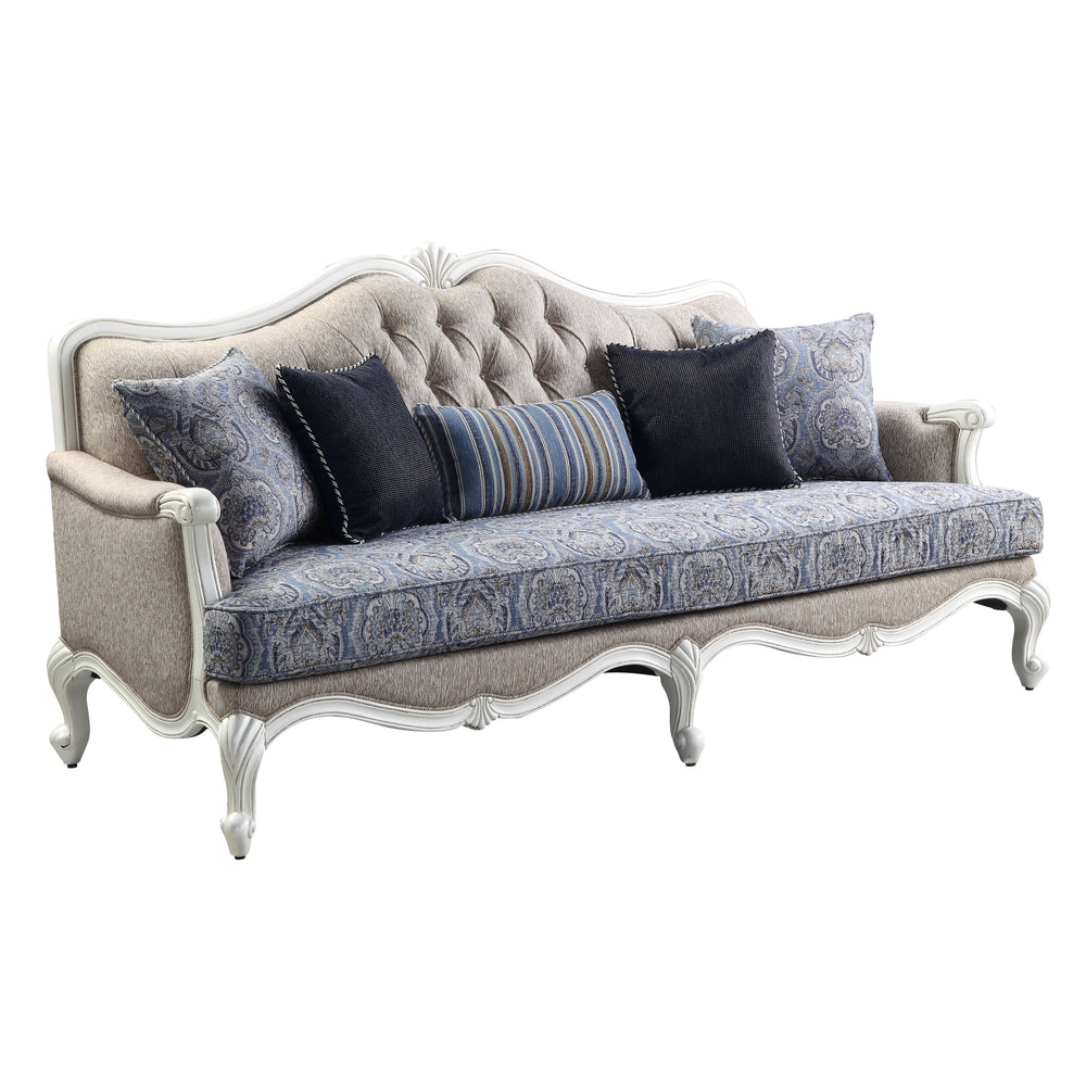 Fabric & White Finish<br/><br/><b>Product Features</b><ul><li>Seat Construction: Pocket Coilâ€§Wooden Inner Frameâ€§Accent Pillows Includedâ€§Tight Back & Loose Seat Cushionâ€§ Resin Queen Anne Legâ€§Arched Backrestâ€§KD Leg</li><li>Case: 1Pc/1Ctn</li><li