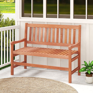 Solid wood frame for long-lasting and dependable support<br>Teak oil finish ensures extended outdoor use<br>Wide 41.5-inch seat comfortably fits 2 adults<br>Supports up to 550 lbs for reliable seating<br>Inclined backrest and curved armrests encourage a m
