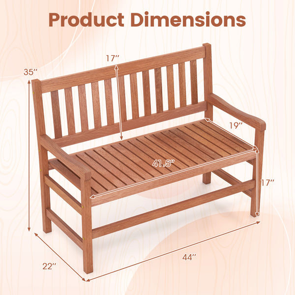 Solid wood frame for long-lasting and dependable support<br>Teak oil finish ensures extended outdoor use<br>Wide 41.5-inch seat comfortably fits 2 adults<br>Supports up to 550 lbs for reliable seating<br>Inclined backrest and curved armrests encourage a m