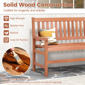 Solid wood frame for long-lasting and dependable support<br>Teak oil finish ensures extended outdoor use<br>Wide 41.5-inch seat comfortably fits 2 adults<br>Supports up to 550 lbs for reliable seating<br>Inclined backrest and curved armrests encourage a m
