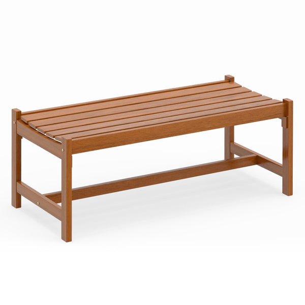 Solid hardwood construction ensures long-lasting outdoor use<br>Teak oil finish provides enhanced protection<br>44-inch wide seat comfortably accommodates 2 adults<br>Curved seat design offers ergonomic comfort and support<br>Breathable slatted seat promo