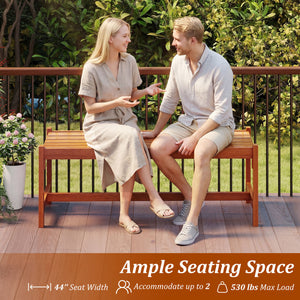 Solid hardwood construction ensures long-lasting outdoor use<br>Teak oil finish provides enhanced protection<br>44-inch wide seat comfortably accommodates 2 adults<br>Curved seat design offers ergonomic comfort and support<br>Breathable slatted seat promo