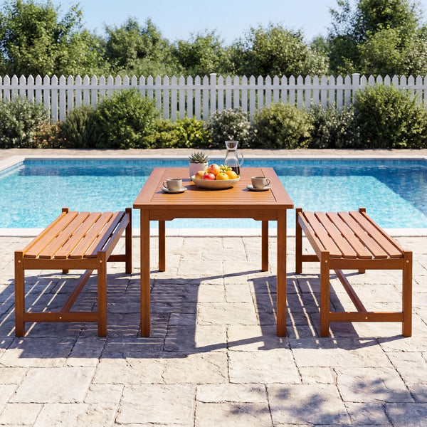 Solid hardwood construction ensures long-lasting outdoor use<br>Teak oil finish provides enhanced protection<br>44-inch wide seat comfortably accommodates 2 adults<br>Curved seat design offers ergonomic comfort and support<br>Breathable slatted seat promo