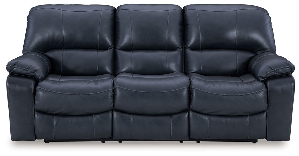 Focus on function. This practical power reclining sofa balances contemporary character and irresistible comfort. Its affordable, expertly matched leather and faux leather upholstery keeps your style up to speed without breaking the bank. Reclining with th