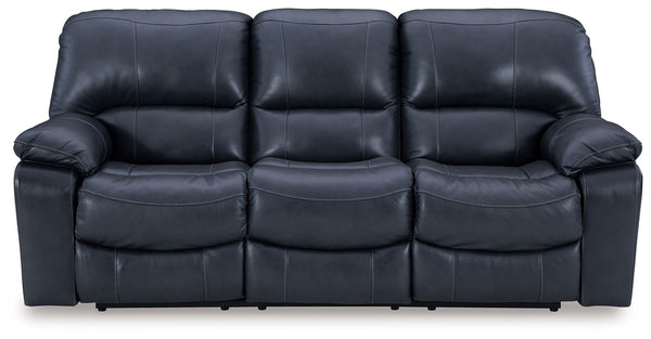 Focus on function. This practical power reclining sofa balances contemporary character and irresistible comfort. Its affordable, expertly matched leather and faux leather upholstery keeps your style up to speed without breaking the bank. Reclining with th