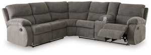 Cozy comfort is on the rise with this reclining sectional. So velvety soft, the trendy pewter-hued chenille upholstery is made for everyday indulgence. Overstuffed and stylishly wrapped, the sumptuous cushions and pillow top armrests display the comfortab
