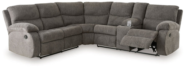 Cozy comfort is on the rise with this reclining sectional. So velvety soft, the trendy pewter-hued chenille upholstery is made for everyday indulgence. Overstuffed and stylishly wrapped, the sumptuous cushions and pillow top armrests display the comfortab