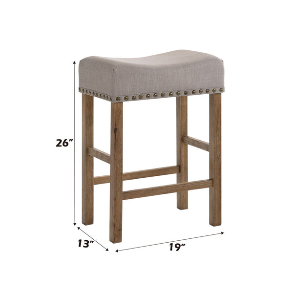 Martha II - Stool (Set of 2) - Tan Linen & Weathered Oak