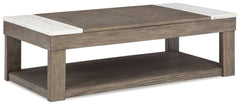 Welcome casual, contemporary style and functionality to your home. This lift-top coffee table is equipped with a convenient lift-top surface for working or dining from your sofa, as well as a spacious lower shelf to display treasured items. Natural white 