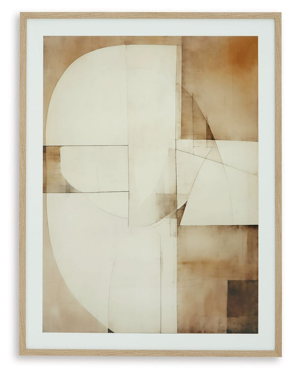 Intriguing geometric forms make for an eye-catching abstract design in this wall art. Brown, tan and white hues add a warmly neutral touch to your wall decor. Restaging your space? The option to hang it one of four ways provides must-have versatility.<br/