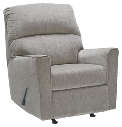 If style is the question, then this rocker recliner is the answer. Clean-lined profile is beautifully contemporary. Plush chenille fabric and plump cushioning make it so easy to comfortably kick up your heels. Richly neutral hue complements a variety of d