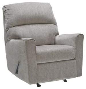 If style is the question, then this rocker recliner is the answer. Clean-lined profile is beautifully contemporary. Plush chenille fabric and plump cushioning make it so easy to comfortably kick up your heels. Richly neutral hue complements a variety of d