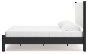 Cadmori - Black / White - King Upholstered Panel Bed