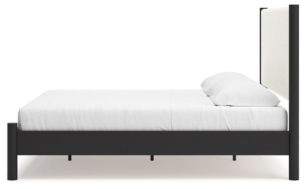 Cadmori - Black / White - King Upholstered Panel Bed