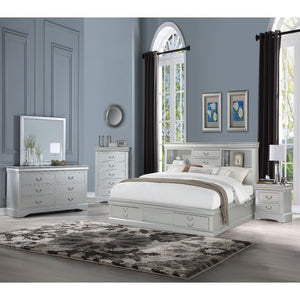 The Louis Philippe III storage bed is exclusively designed and filled with romantic spirit. A piece crafted and inspired by the luxurious designs of the past, this gorgeous bed features a stunning rectangular bookcase headboard and low profile footboard a