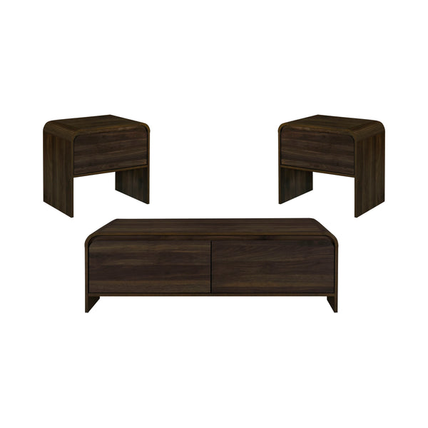 The Mara 3-Piece Occasional Set offers a stylish and functional addition to any living space, featuring one coffee table and two end tables. Crafted from eco-friendly manufactured wood and covered in a durable, decorative laminate, these tables are both s