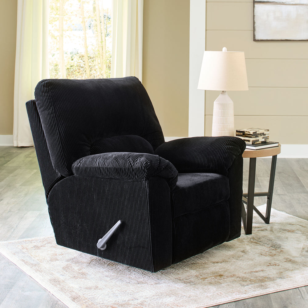 This recliner is a cozy interpretation of casual contemporary style. Its super-soft corduroy makes curling up with a book or your favorite show that much more comfortable. You-'re sure to appreciate its sincere styling and homey approach to relaxation.<br