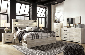 Cambeck - 8 Pc. - Dresser, Mirror, Chest, King Panel Bed with 4 Storage Drawers - Whitewash