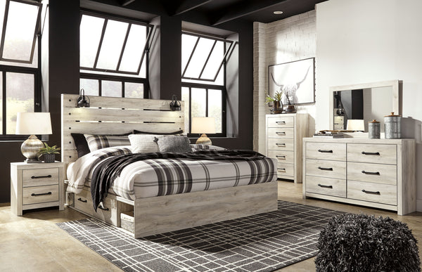 Cambeck - 9 Pc. - Dresser, Mirror, King Panel Bed with 4 Storage Drawers, 2 Nightstands - Whitewash