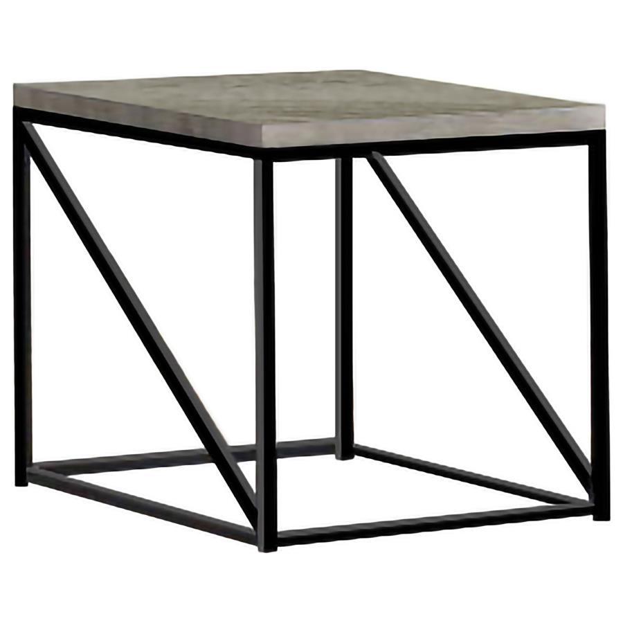 Upgrade your living space with this contemporary end table, combining functionality and style. The engineered wood top features a scratch-resistant laminate veneer in a sonoma grey finish for a wood-like appearance and lasting durability. Supported by a b